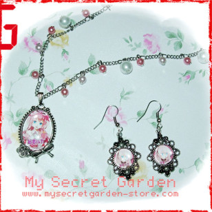 Vocaloid  巡音ルカ Luka Megurine anime Cabochon Necklace & Earrings Set